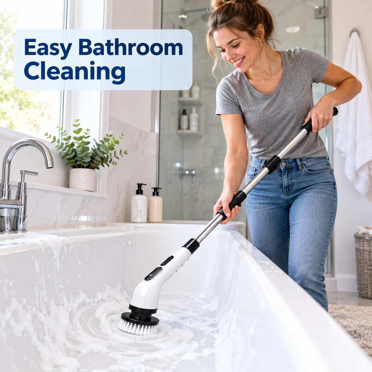 Cordless Electric Spin Scrubber With Extension Pole And Brush Heads