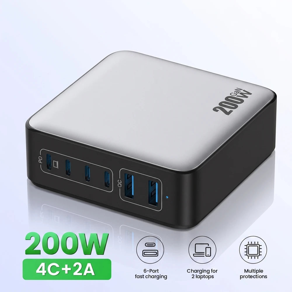 200W Six-in-One USB-C Fast Charging Power Station Charger