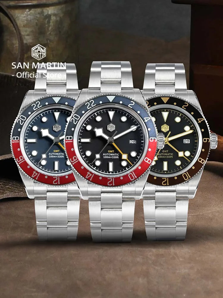 San Martin Automatic GMT Watch Sapphire Crystal 100M Water Resistant