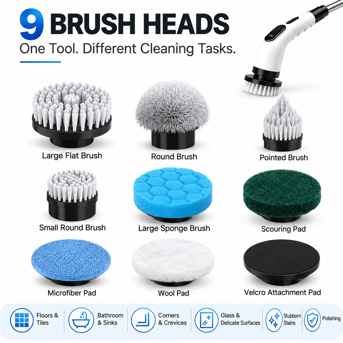 Cordless Electric Spin Scrubber With Multiple Brush Heads For Cleaning