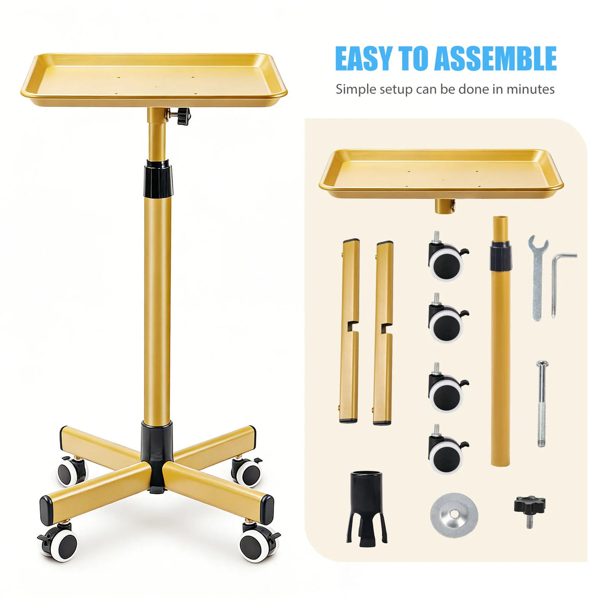 Adjustable Height Salon Cart With Aluminum Tray For Mobile Services