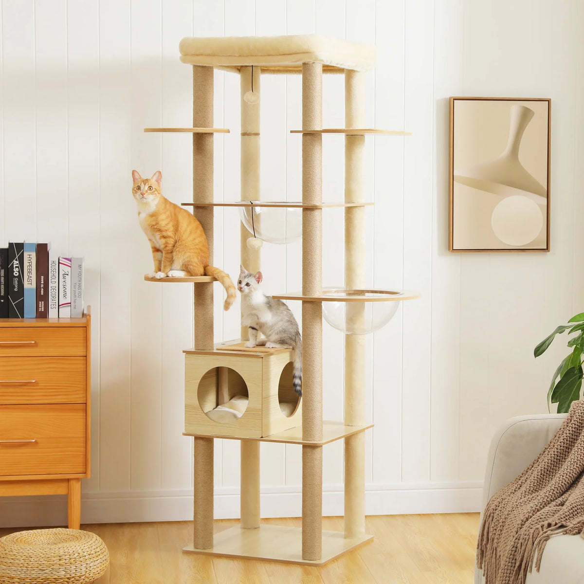PAWZ Ro Multi-Level Wooden Cat Tree With Condo And Hammock