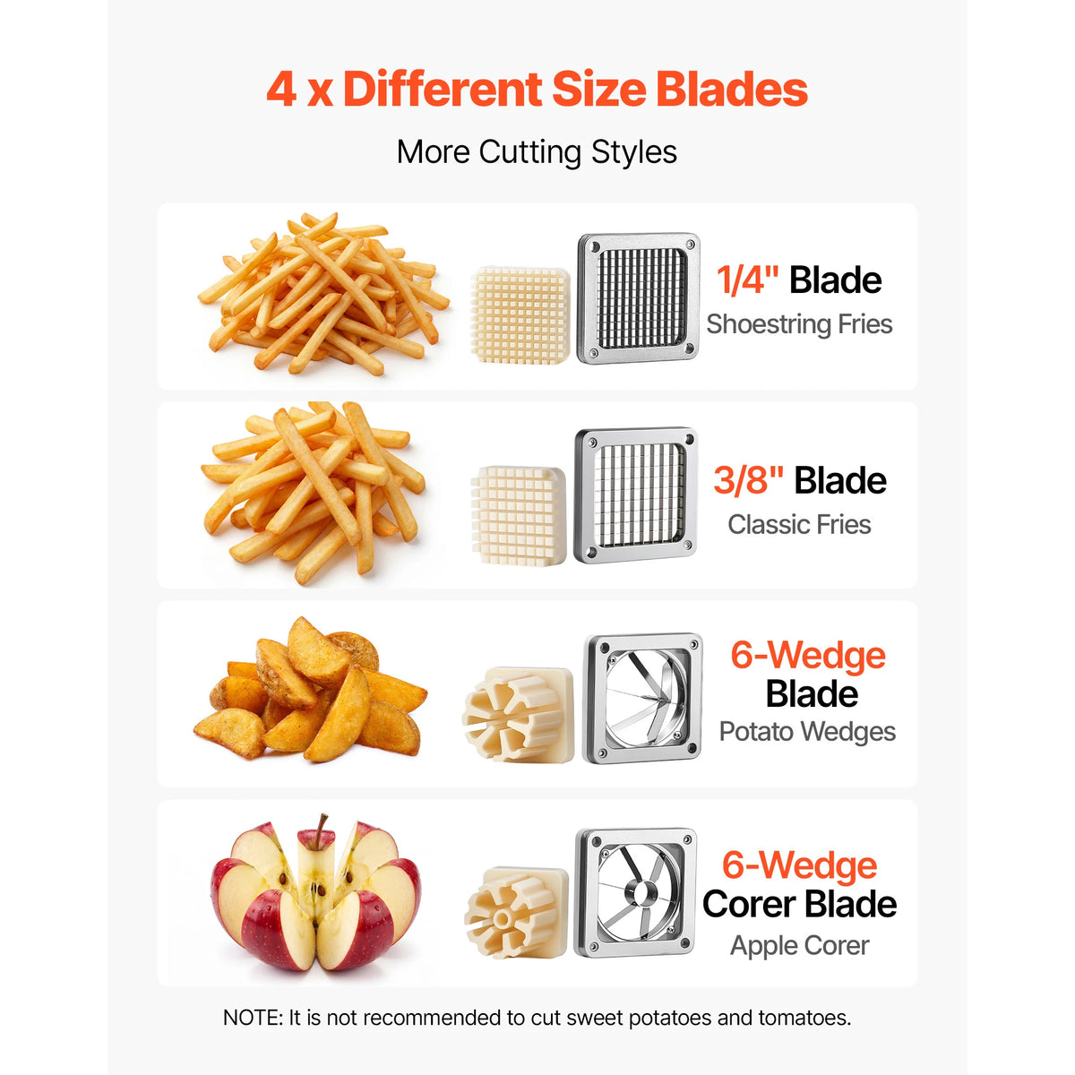 SucceBuy French Fry Cutter With Four Blades And Apple Corer