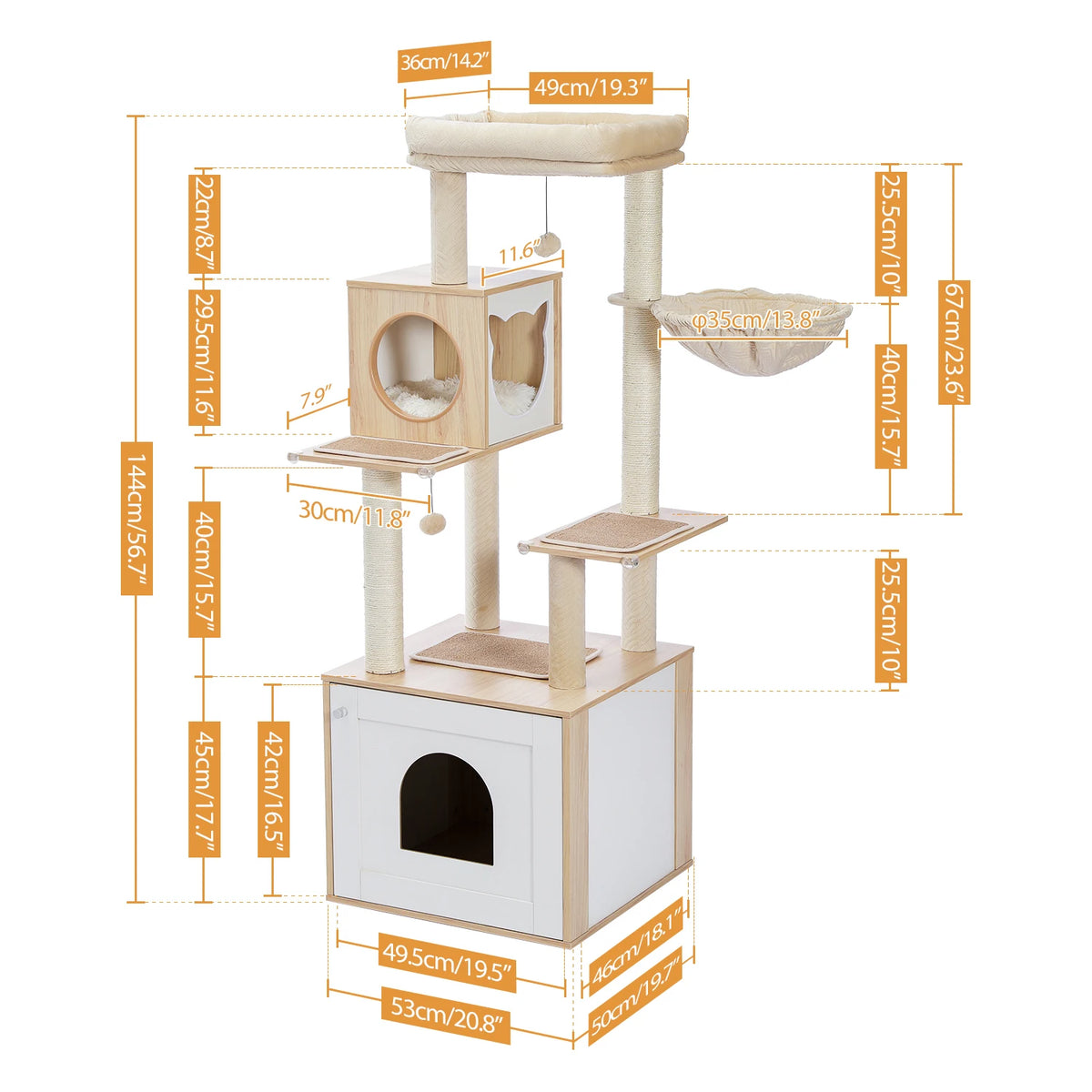 PAWZ Ro Multi-Level Wooden Cat Tree With Condo And Hammock