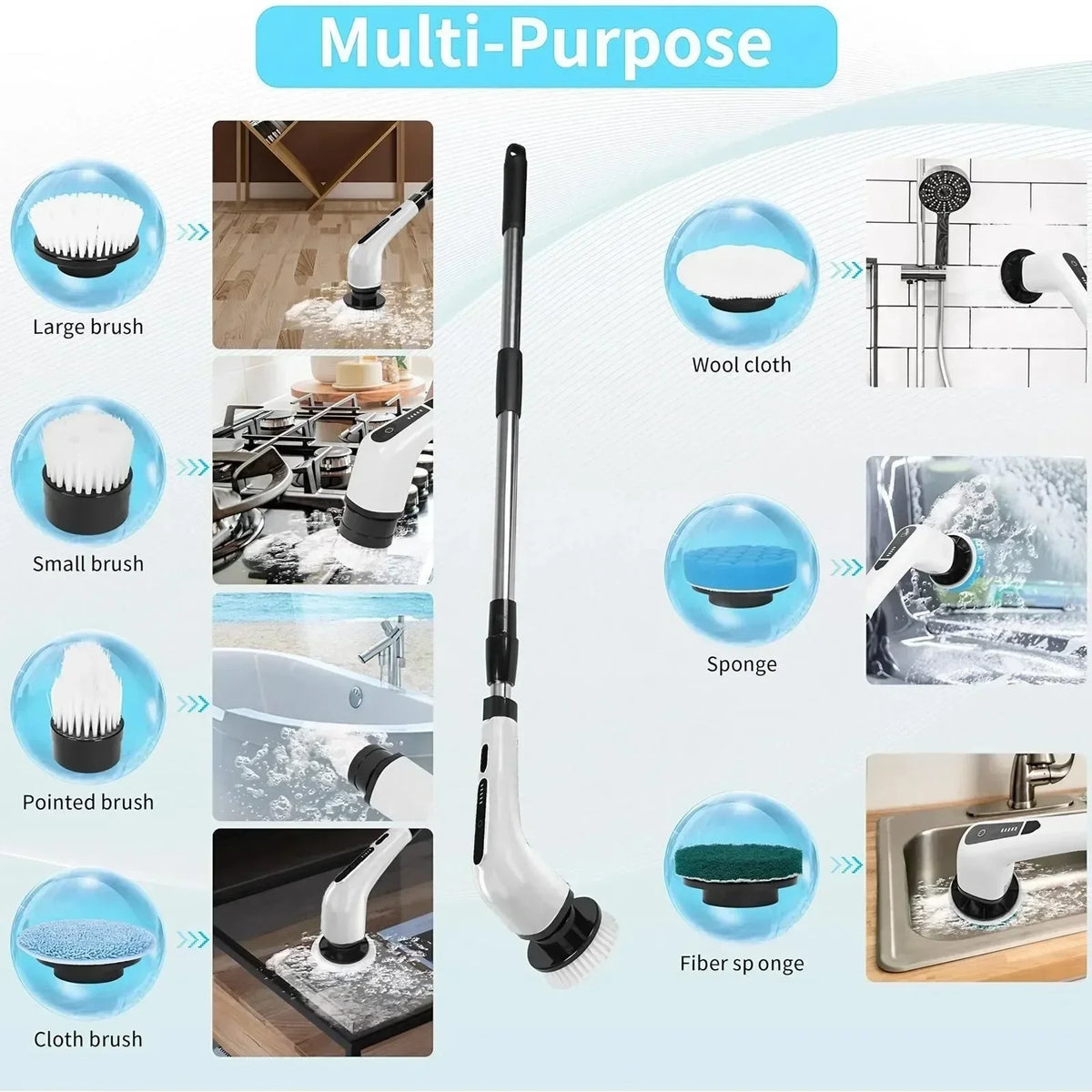 Rechargeable Cordless Electric Spin Scrubber With Replaceable Brush Heads