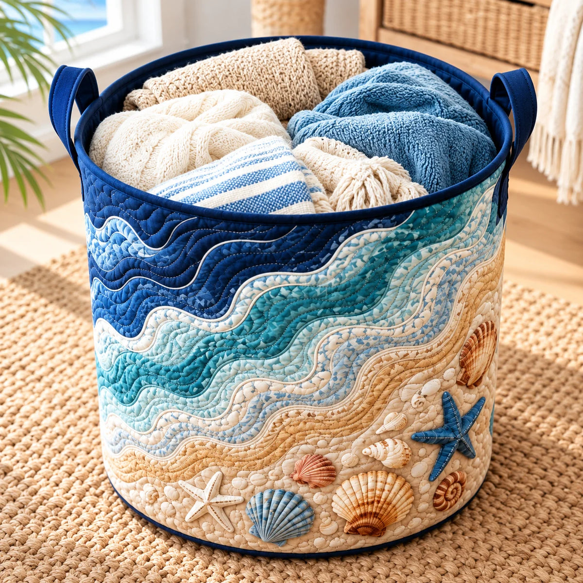 Quilted Collapsible Laundry Hamper With Handles For Home Storage