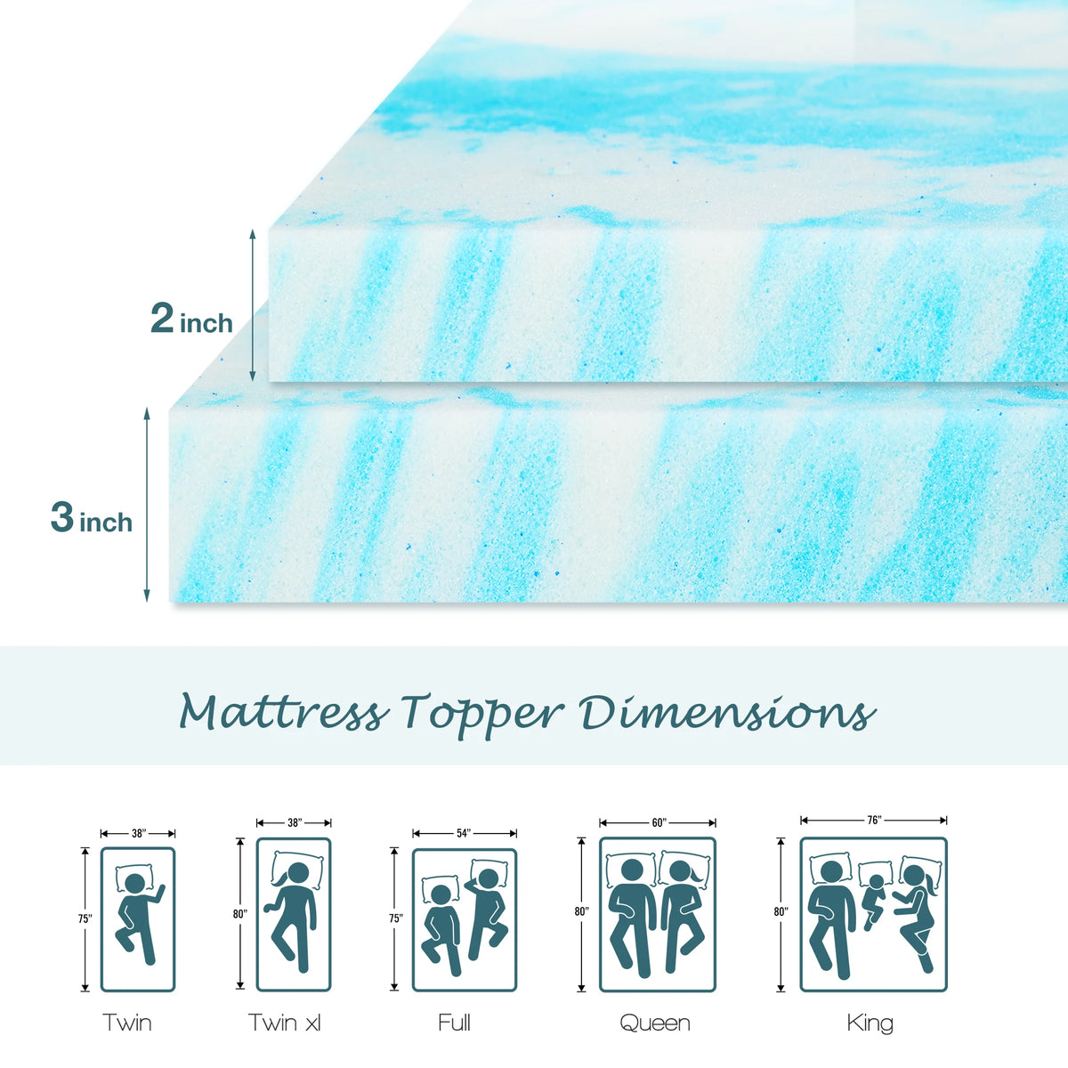 JHK Gel Cooling Memory Foam Mattress Topper for Breathable Comfort