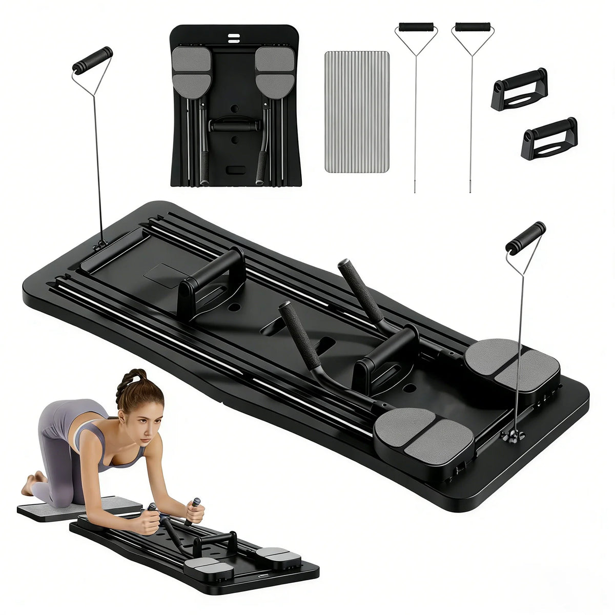 Foldable Home Workout Board With Resistance Bands And Pushup Handles