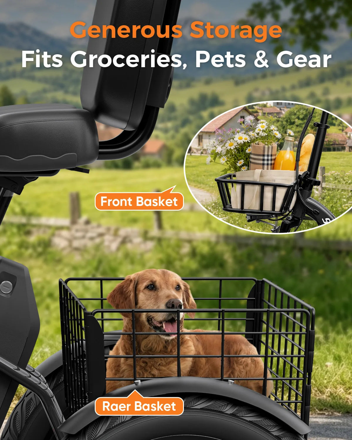 EILLEO SPACEWALK 1200W Peak Electric Tricycle With Rear Cargo Basket