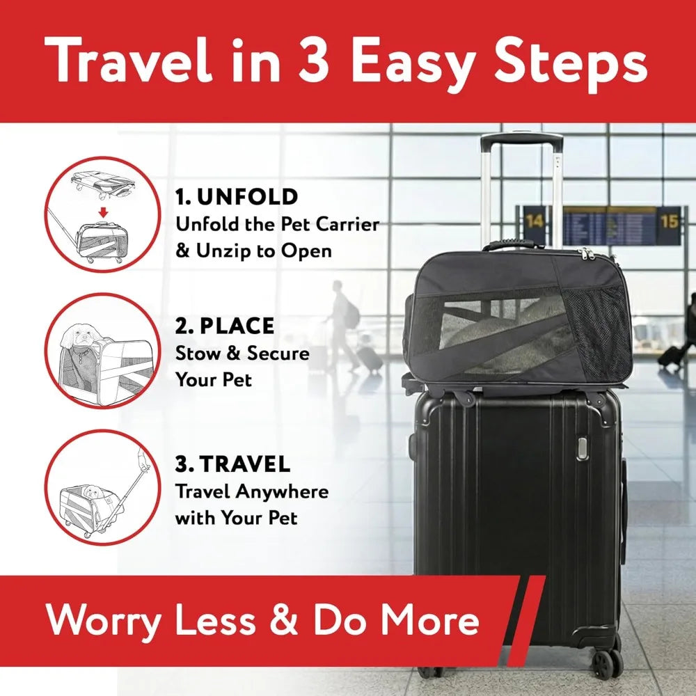 Airline Approved Rolling Pet Carrier for Dog and Cat Travel