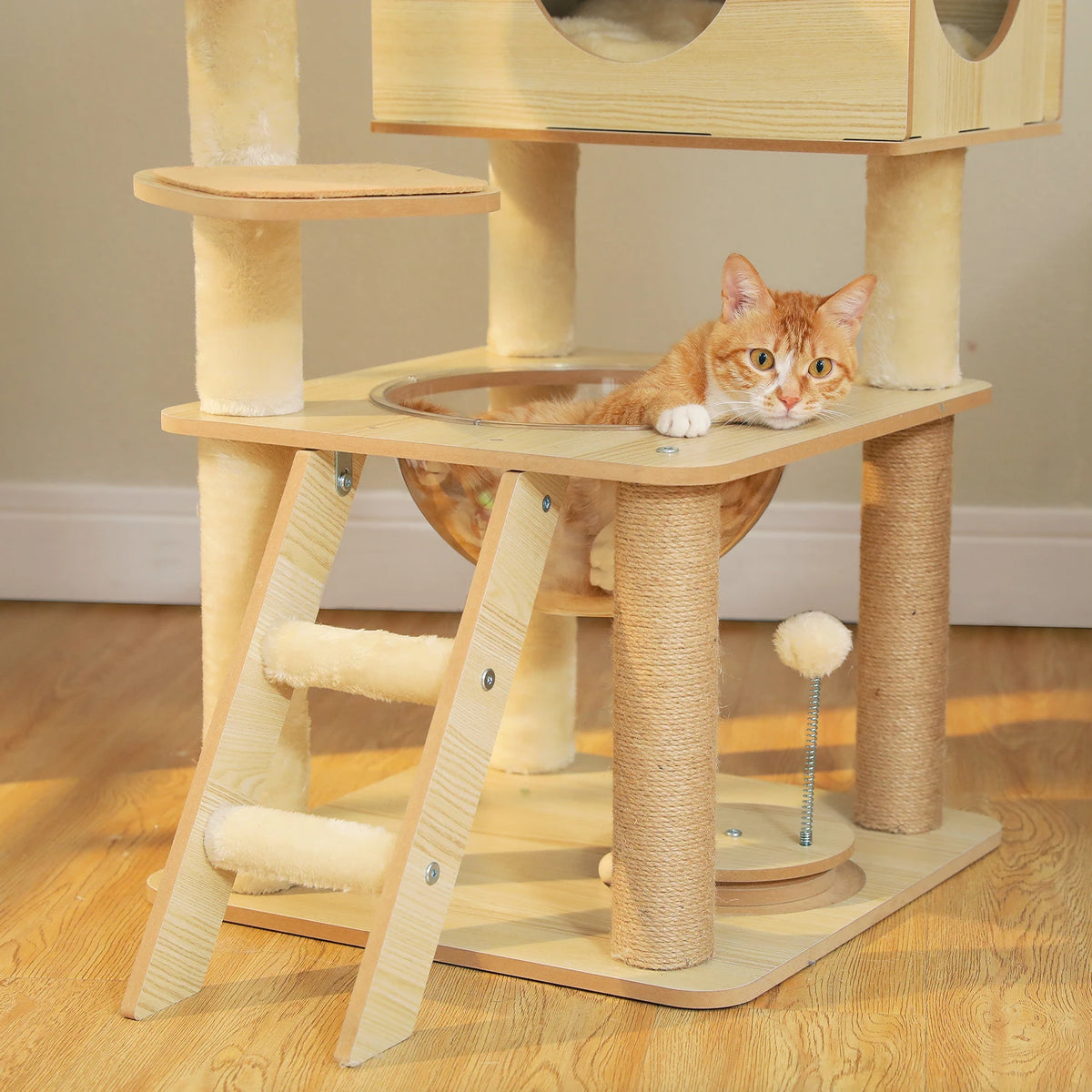 PAWZ Ro Multi-Level Wooden Cat Tree With Condo And Hammock