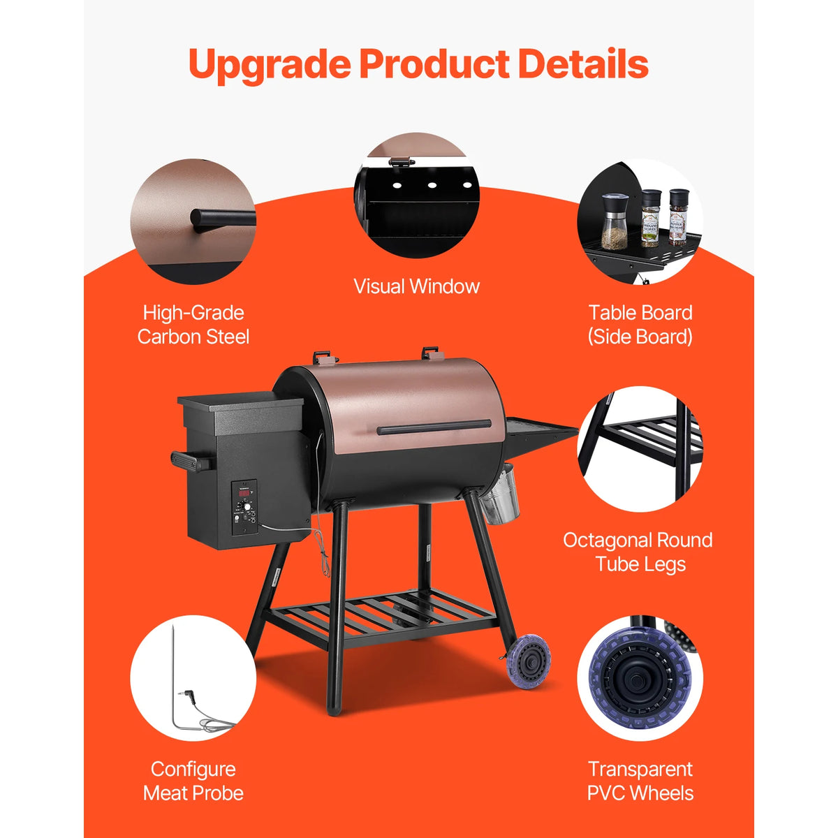 SucceBuy Wood Pellet Grill Smoker With Digital Temperature Controller