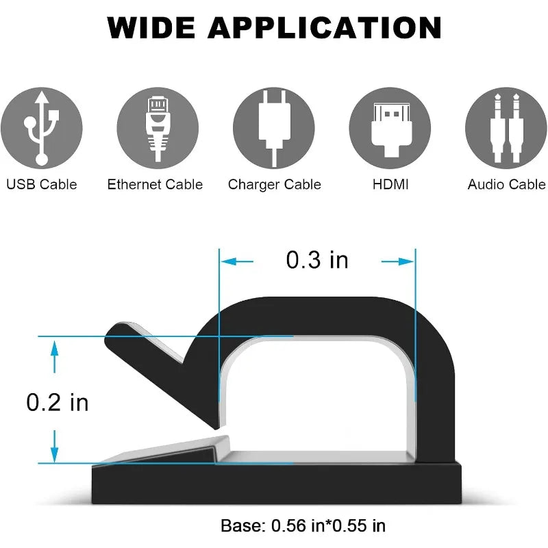 Adhesive Cable Clips for Home Office and Automotive Cable Management