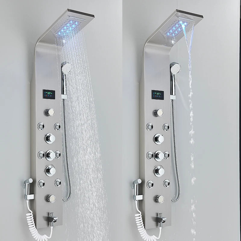 MYQualife LED Rainfall Waterfall Shower Panel With Triple Handle Control