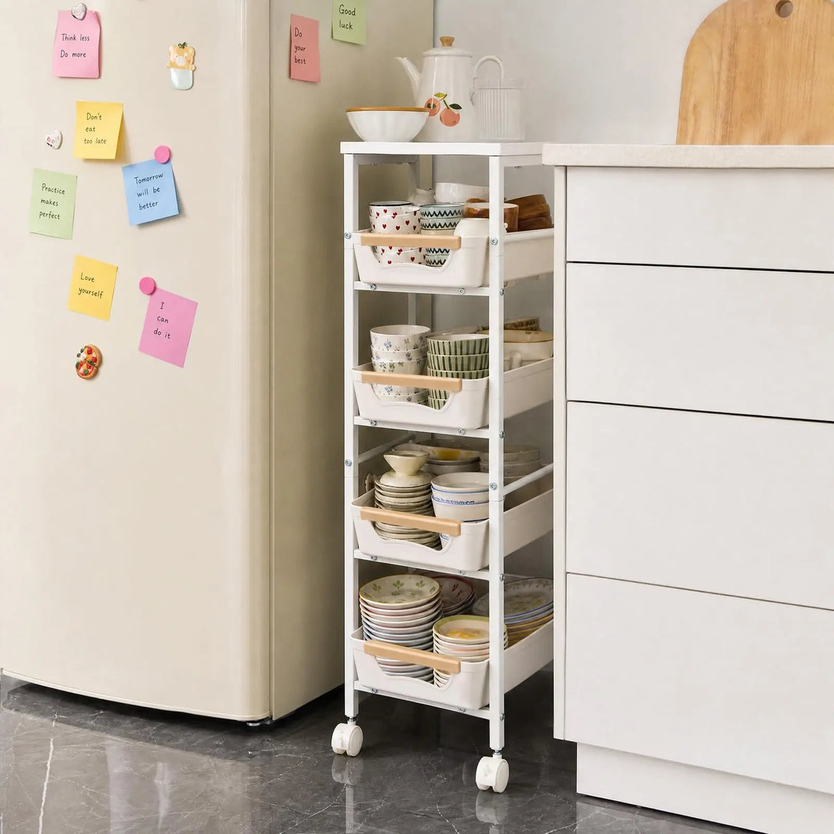 Studyset Five Tier Rolling Kitchen Cart With Pull Out Basket