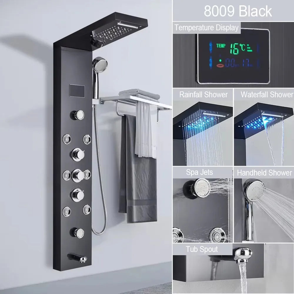 MYQualife LED Rainfall Waterfall Shower Panel With Triple Handle Control