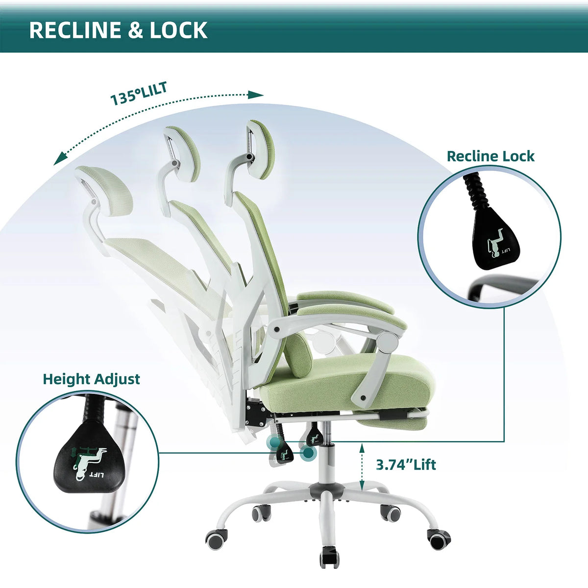 JHK Ergonomic Mesh Reclining Gaming Chair With Lumbar Support