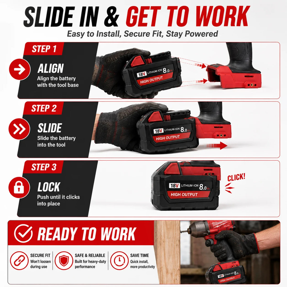 Milwaukee M18 18V Replacement Lithium Ion Power Tool Battery Pack