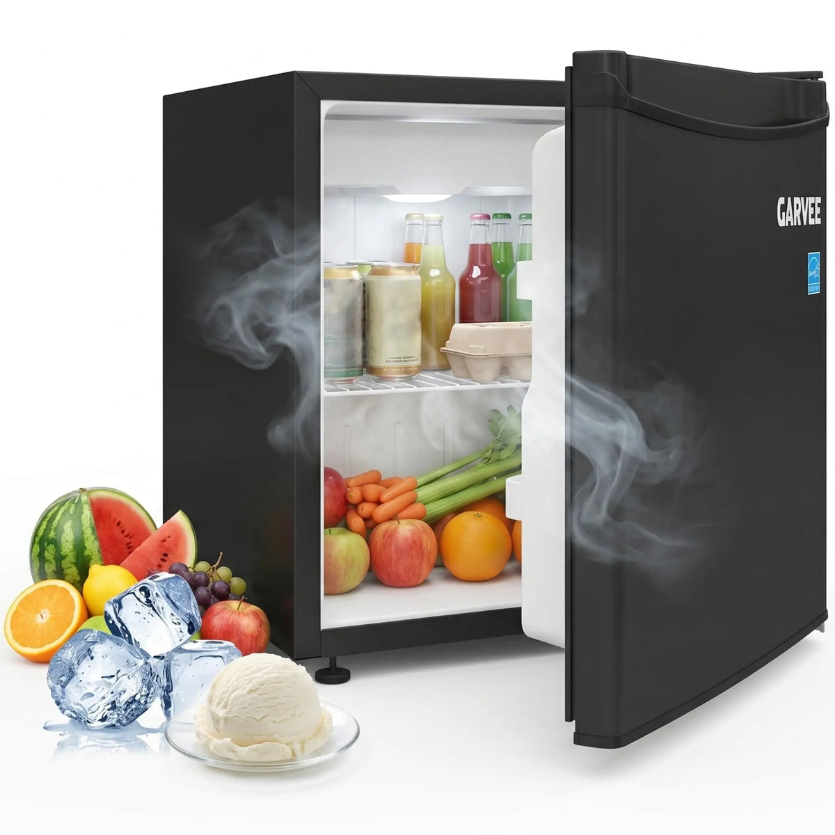 Compact Mini Refrigerator With LED Lighting And Adjustable Shelves