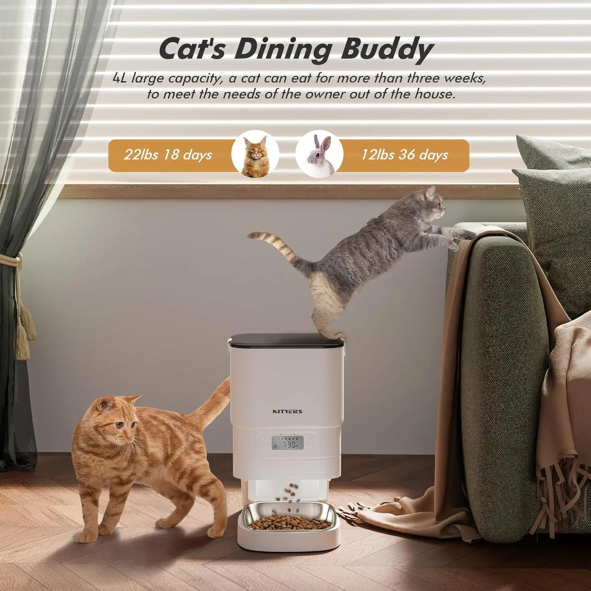 Nityers Automatic Pet Feeder With Stainless Steel Bowl And Timer