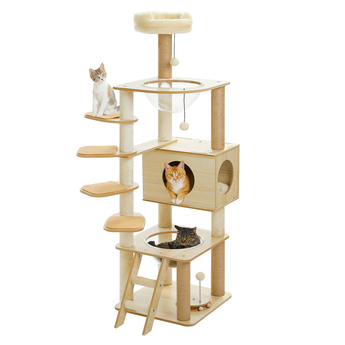 PAWZ Ro Multi-Level Wooden Cat Tree With Condo And Hammock