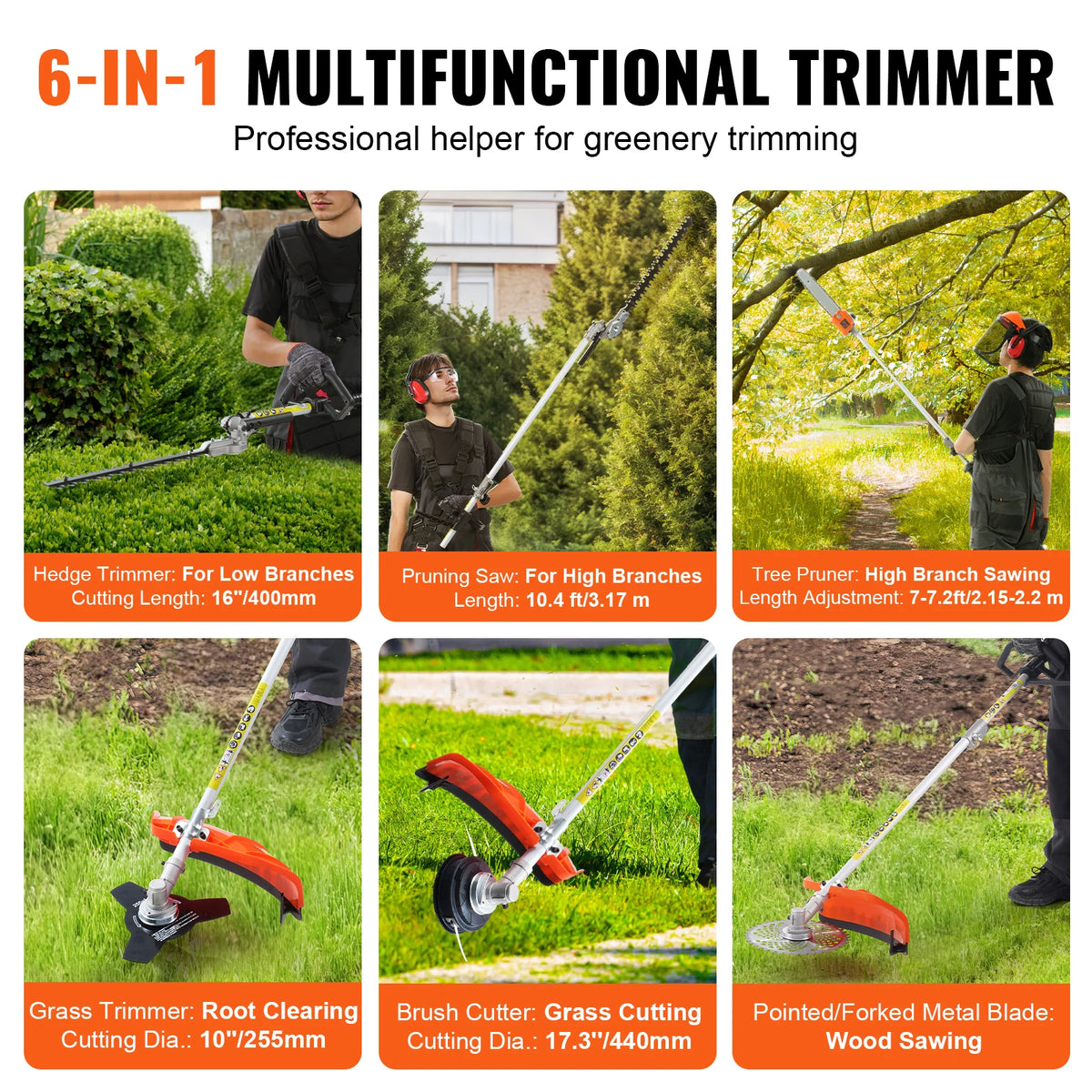 SucceBuy 6-in-1 Gas Trimmer With Pole Saw And Brush Cutter