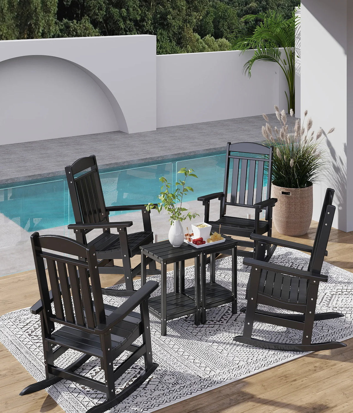 FOOWIN High Back Outdoor HDPE Patio Rocking Chair for Garden Furniture