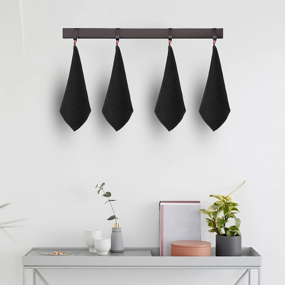 Reusable Waffle Weave Cotton Kitchen Cleaning Cloths With Hanging Hook