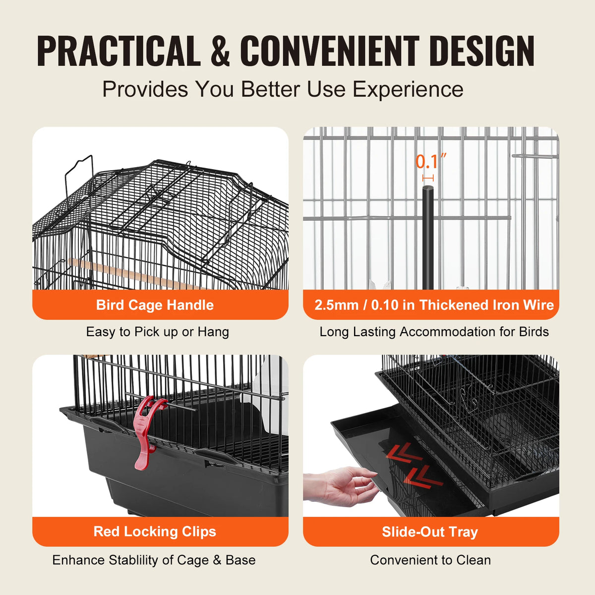 SucceBuy Open Top Hanging Bird Cage with Swing and Perch