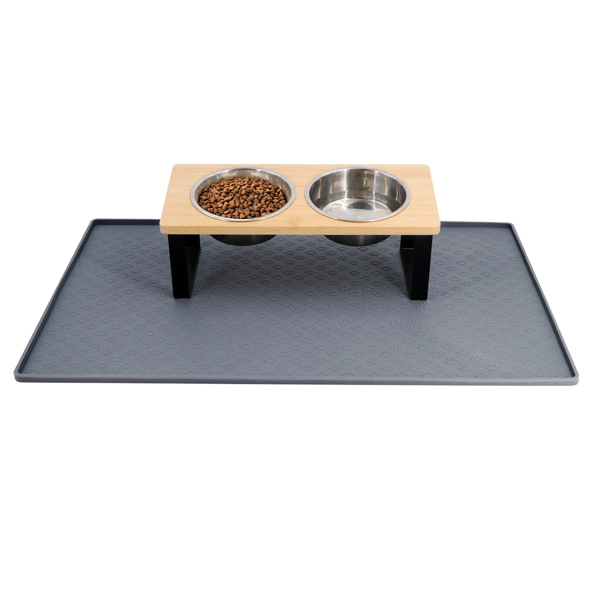 Raised Cat Bowls With Tilted Wooden Stand And Steel Bowls