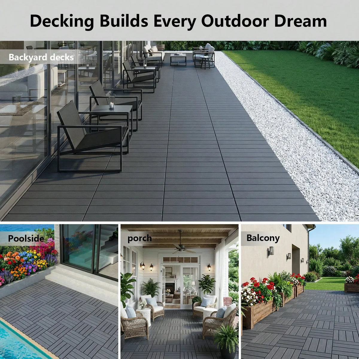 Waterproof Interlocking Outdoor Deck Tiles for Patios and Balconies