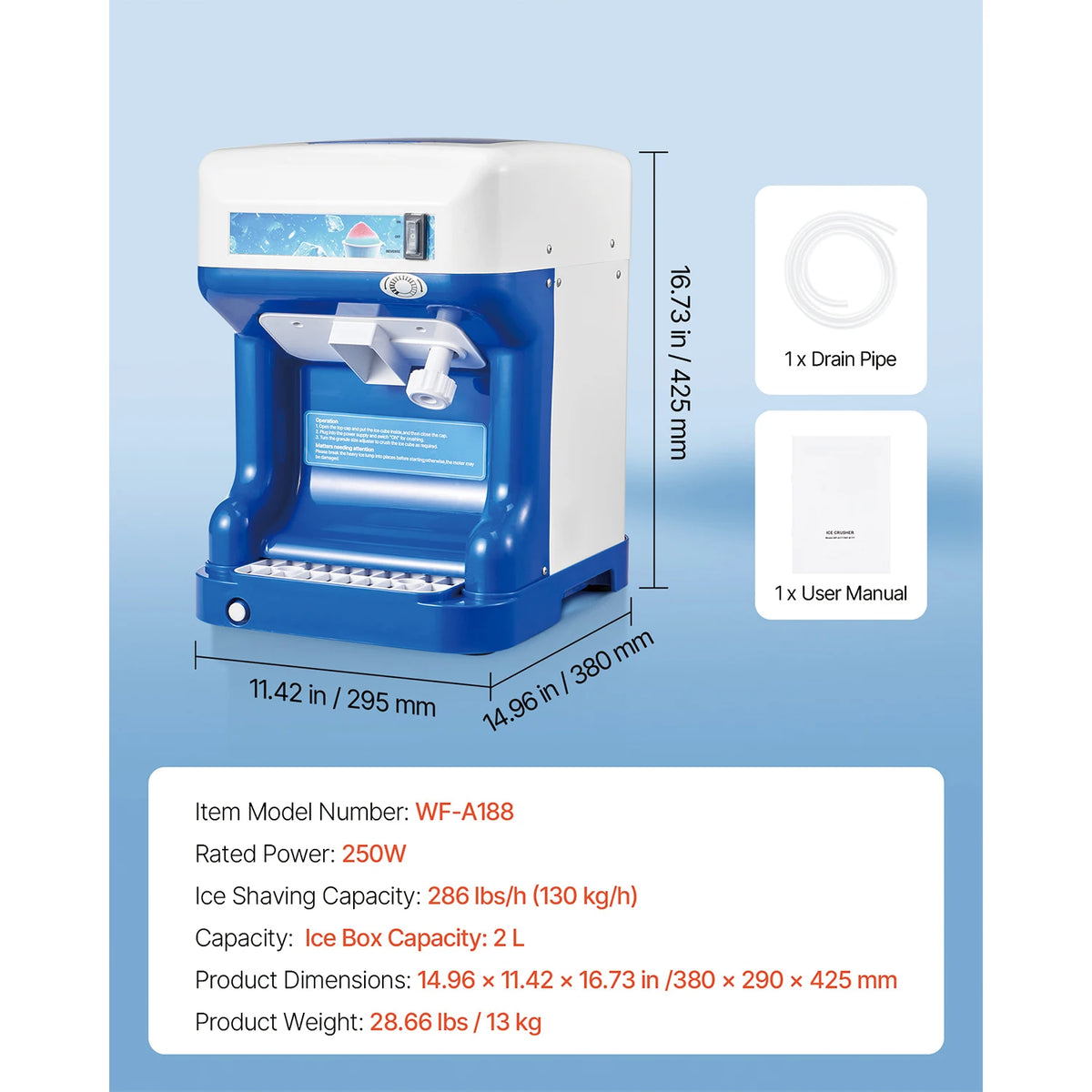 SucceBuy Commercial Electric Ice Shaver for Snow Cones and Treats
