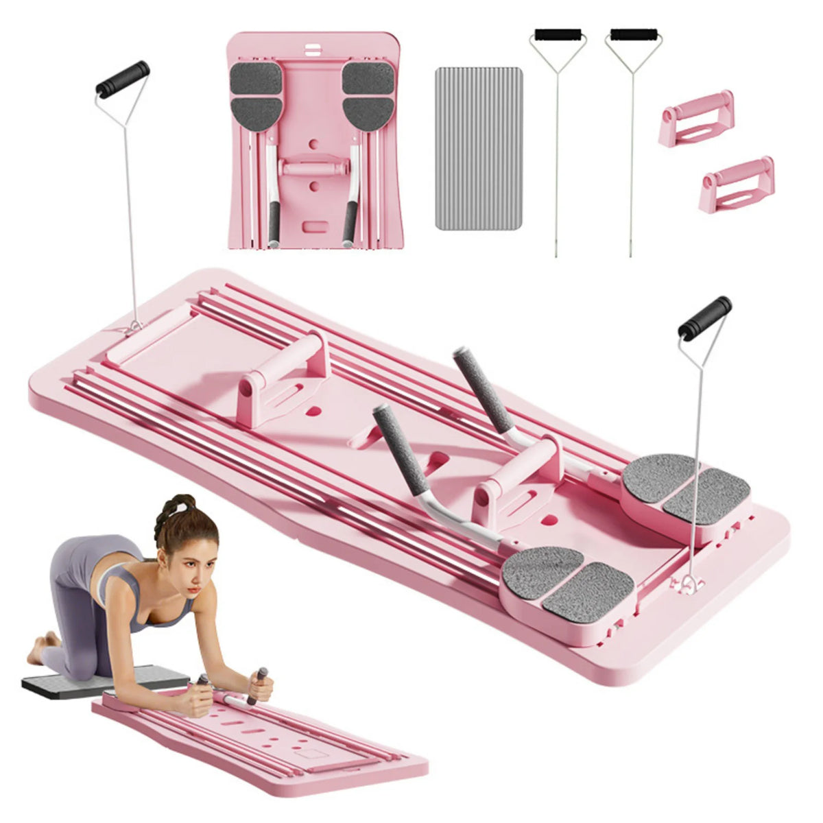 Foldable Home Workout Board With Resistance Bands And Pushup Handles