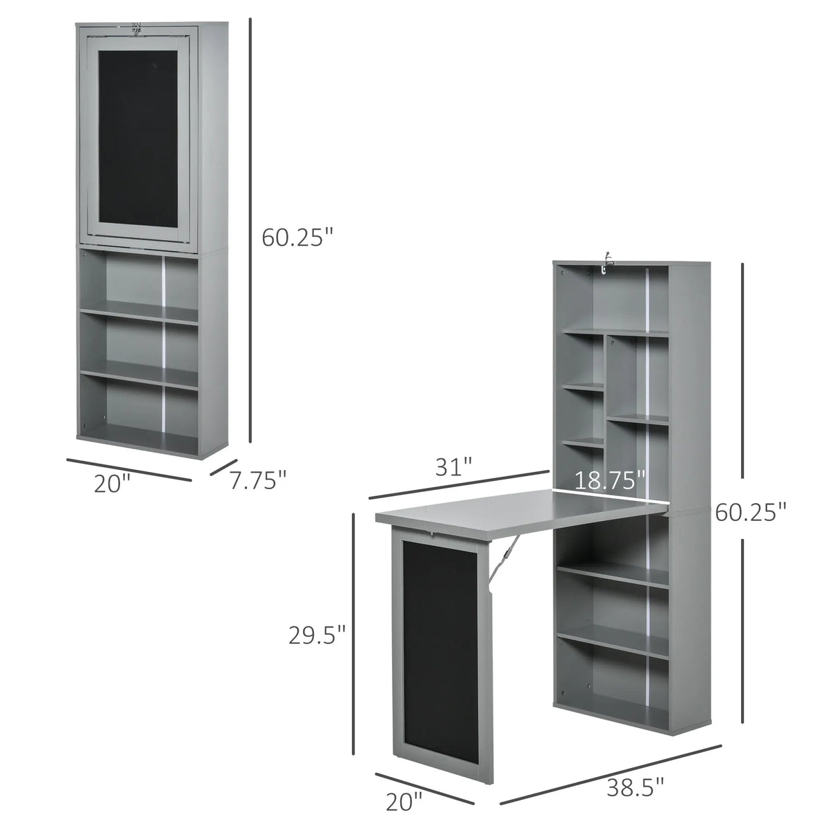 HOMCOM Fold-Out Convertible Wall-Mount Office Desk With Blackboard And Shelf