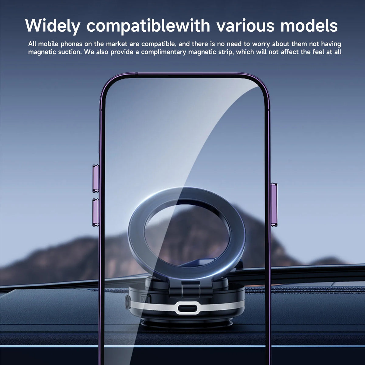 Magnetic Suction Cup Car Phone Mount With 360 Degree Rotation