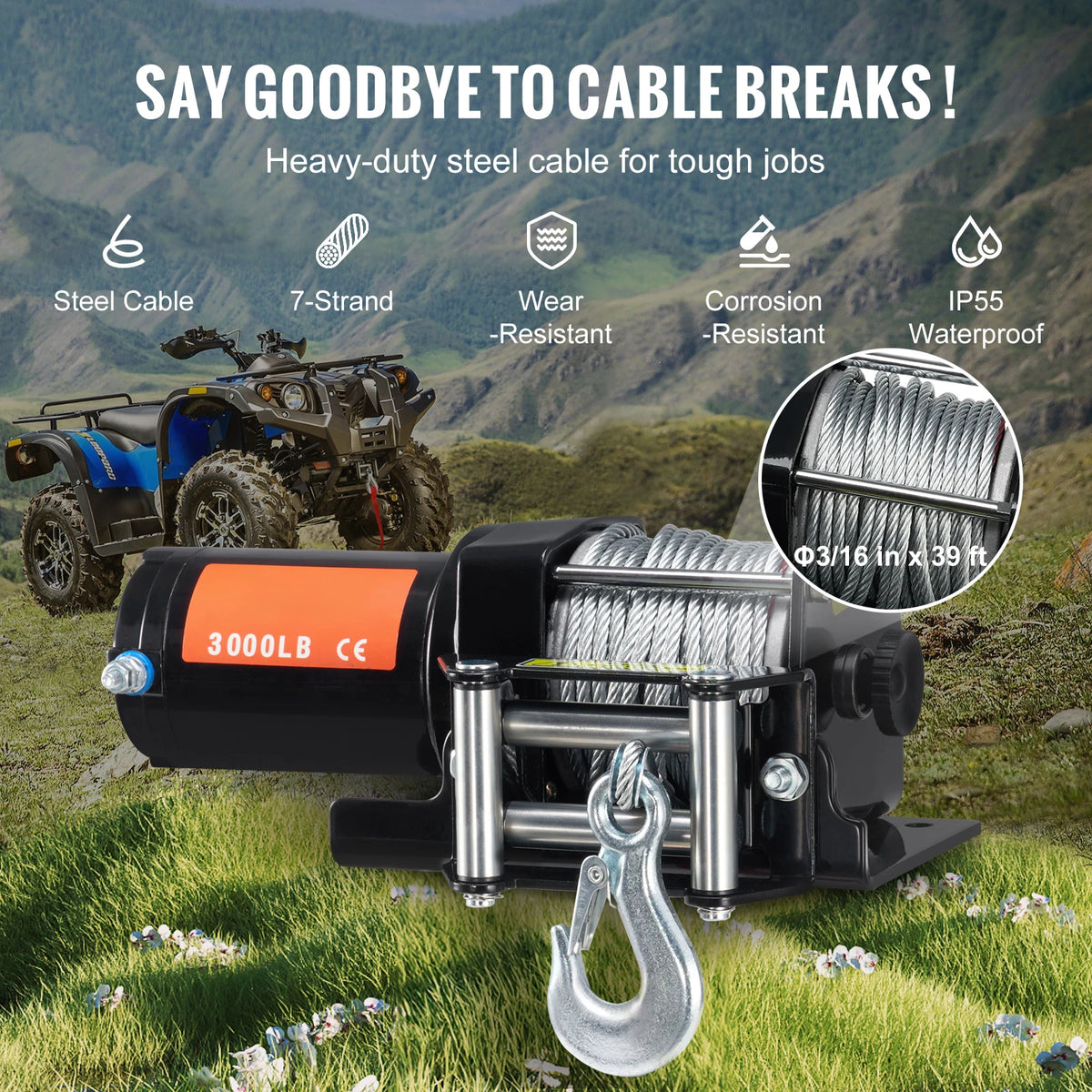 SucceBuy ATV UTV 12V Electric Winch Steel Cable Wired Remote