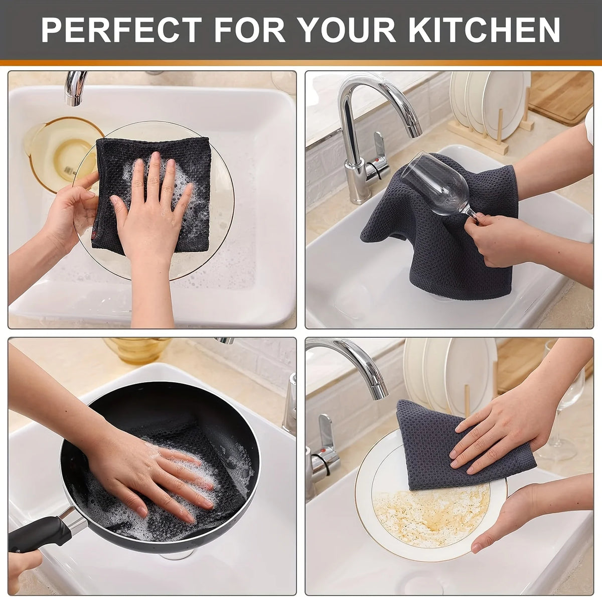 Reusable Waffle Weave Cotton Kitchen Cleaning Cloths With Hanging Hook