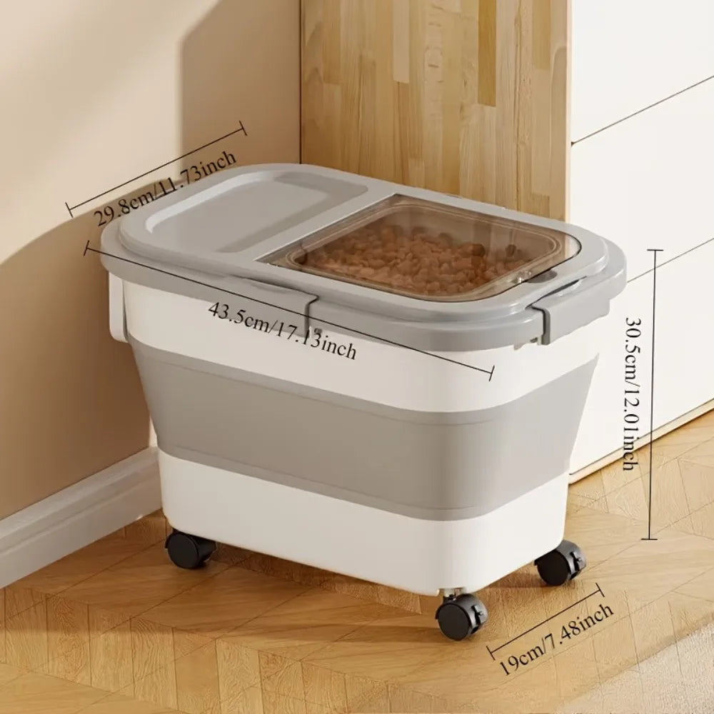 Airtight Collapsible Pet Food Storage Container With Wheels And Scoop
