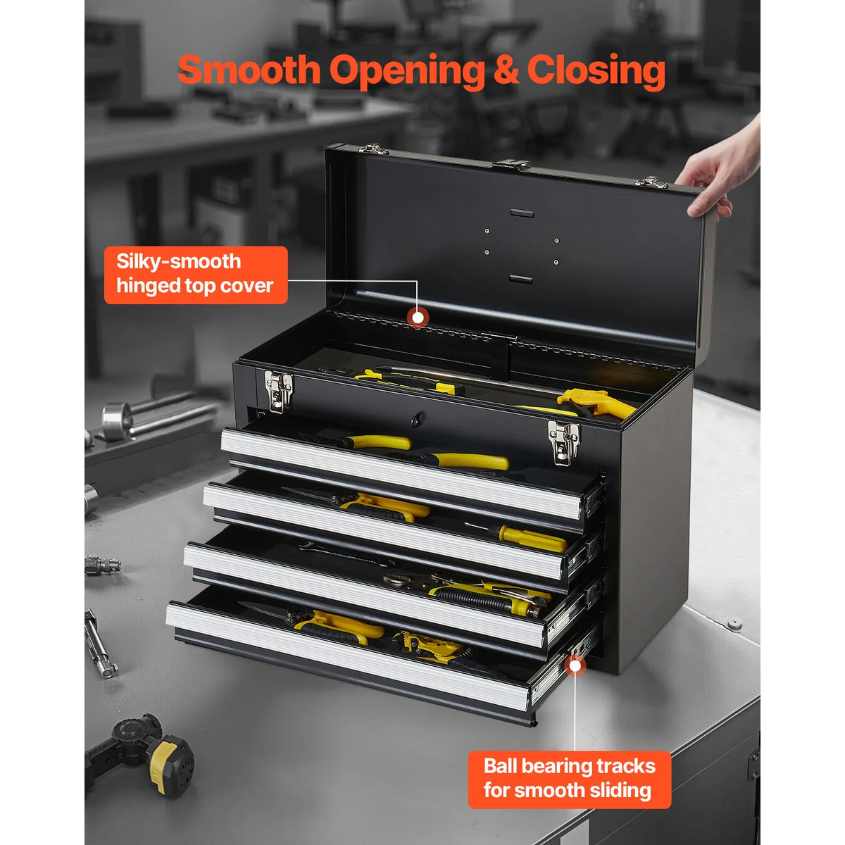 SucceBuy Portable Metal Tool Chest with Four Drawers and Lock