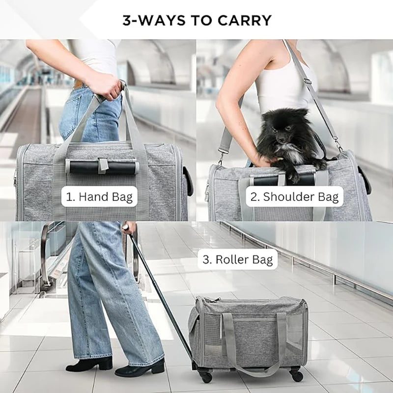 JTPAWS Rolling Pet Carrier With Wheels For Dogs And Cats