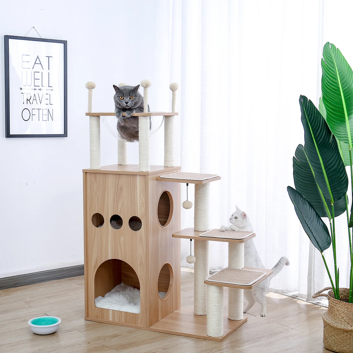 PAWZ Ro Multi-Level Wooden Cat Tree With Condo And Hammock