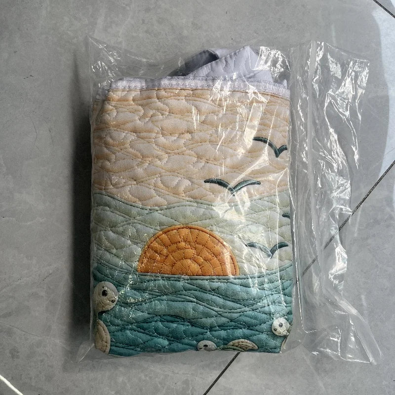 Collapsible Quilted Laundry Hamper With Handles And Ocean Turtle Pattern