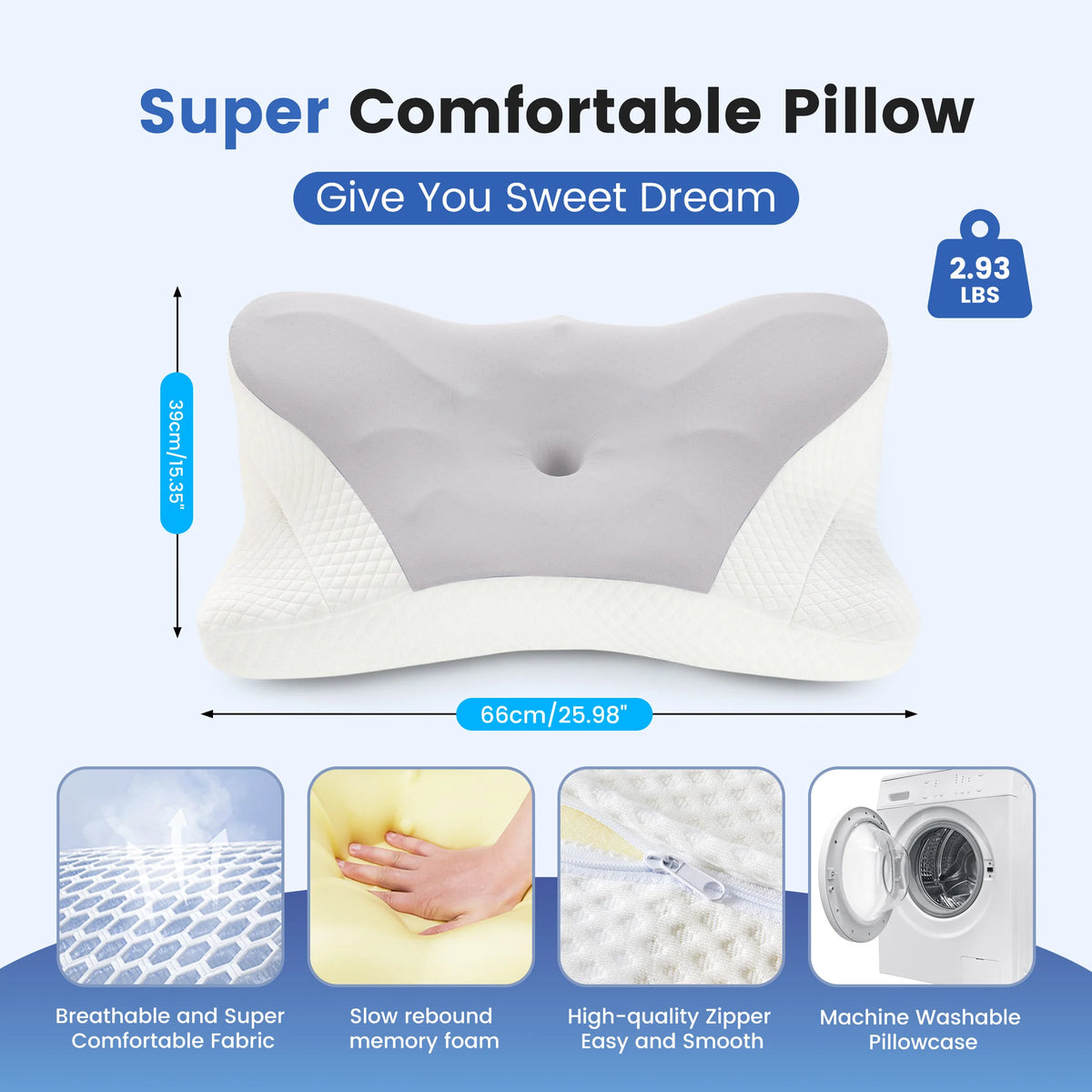 JHK Ergonomic Memory Foam Pillow With Cooling Pillowcase