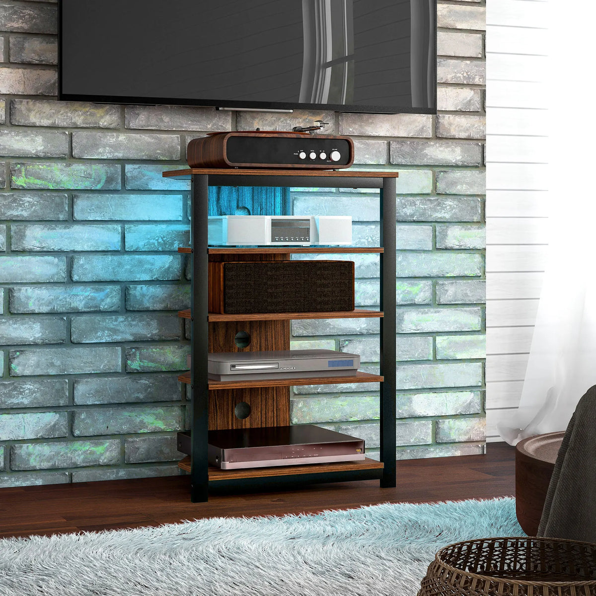 HOMCOM LED Four Tier Media Stand With Cable Management