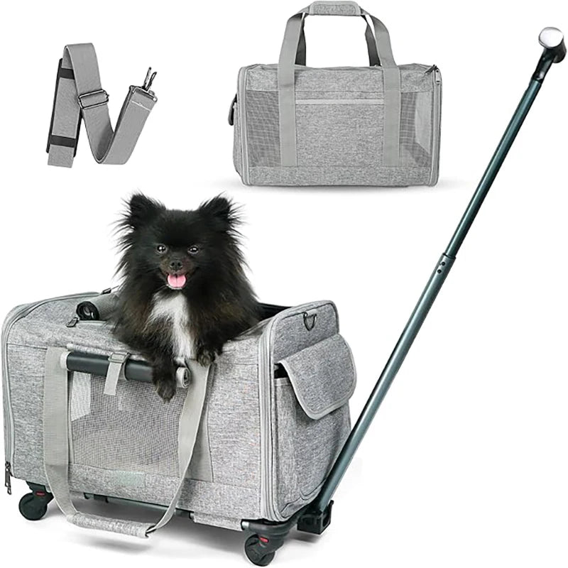 JTPAWS Rolling Pet Carrier With Wheels For Dogs And Cats