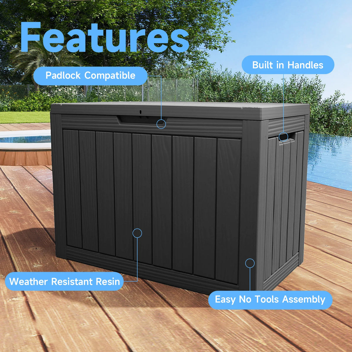 Waterproof Resin Outdoor Deck Storage Box With Lockable Lid