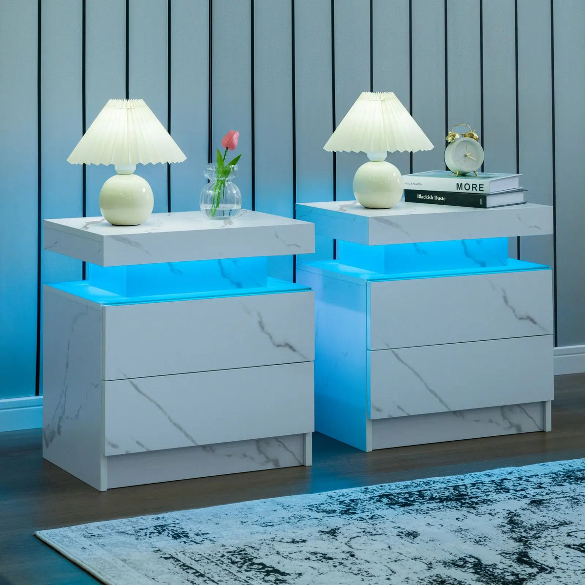 Cubehom LED Nightstand Set With Drawers For Bedroom