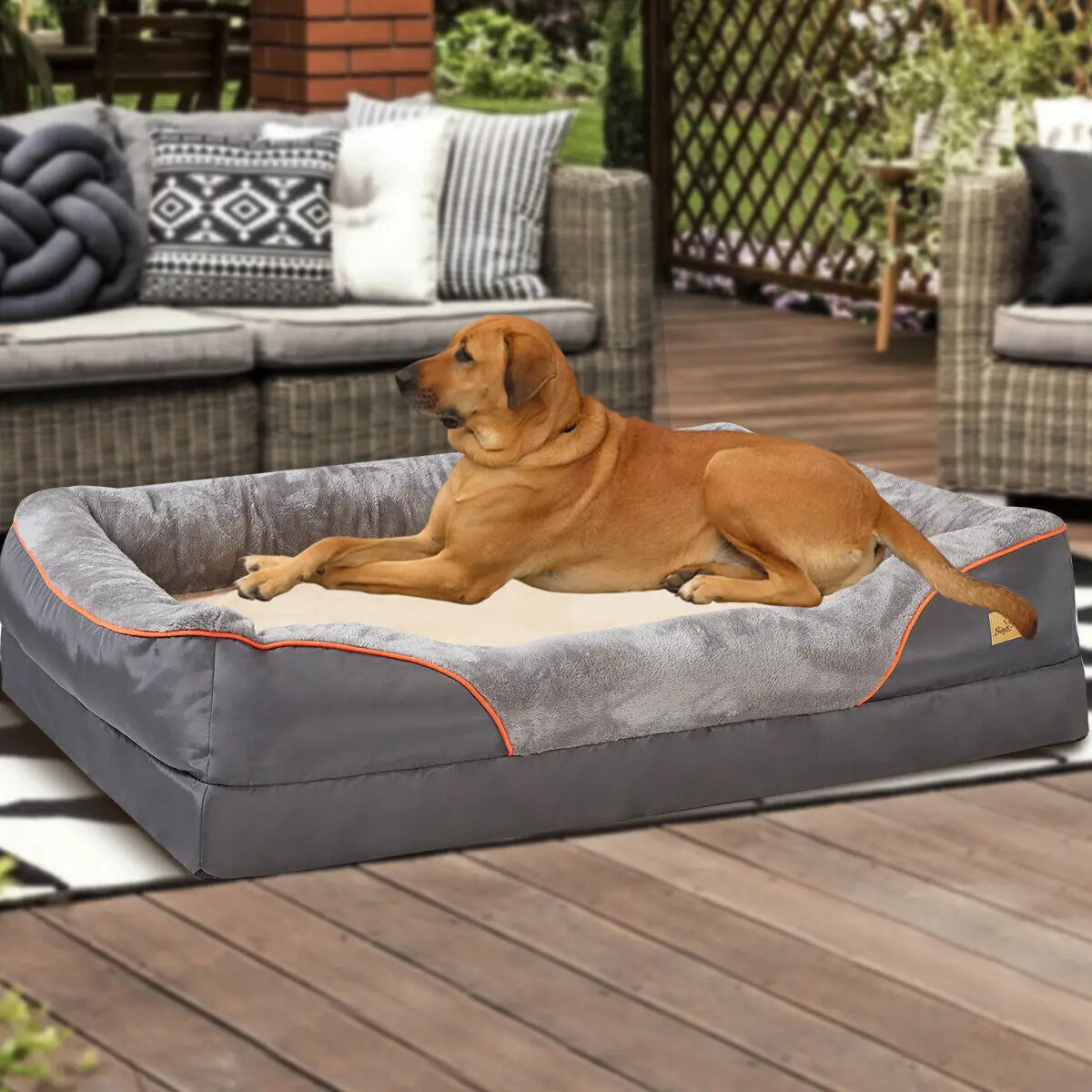 BINGOPAW Orthopedic Memory Foam Quilted Bolster Dog Bed