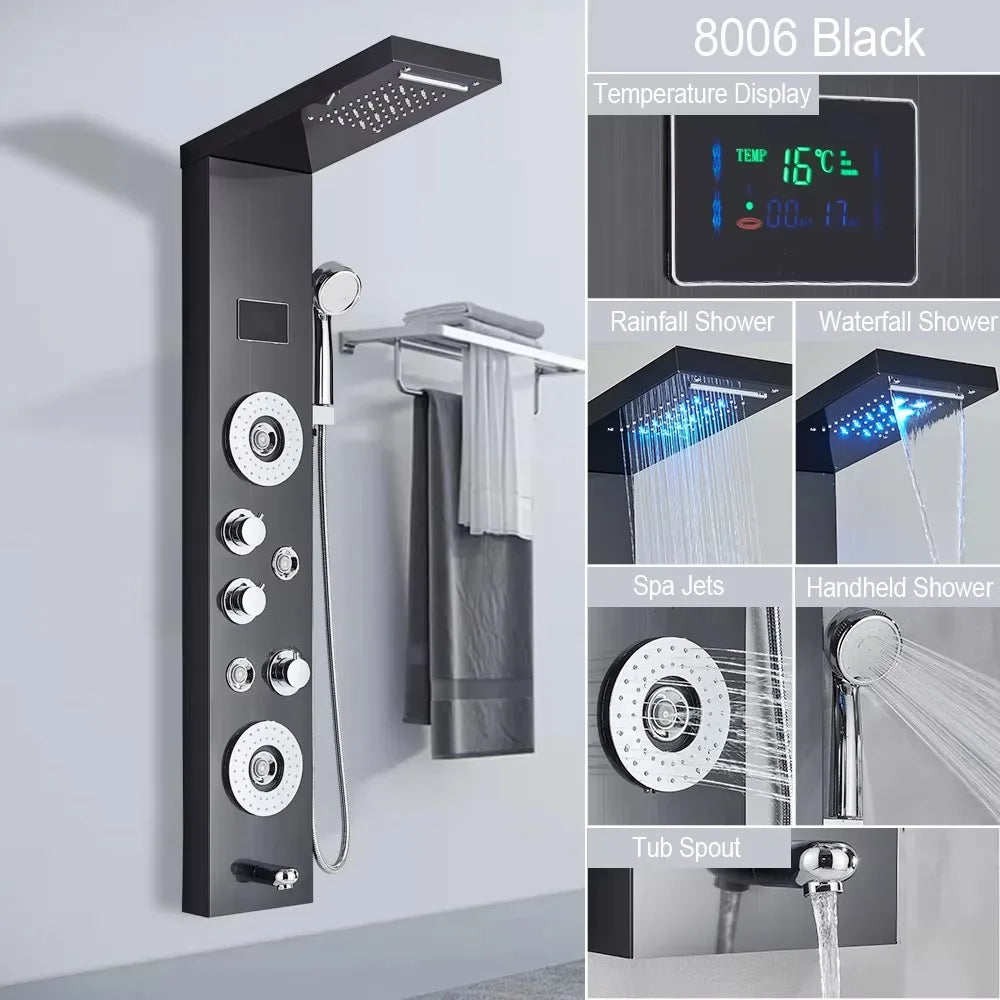 MYQualife LED Rainfall Waterfall Shower Panel With Triple Handle Control