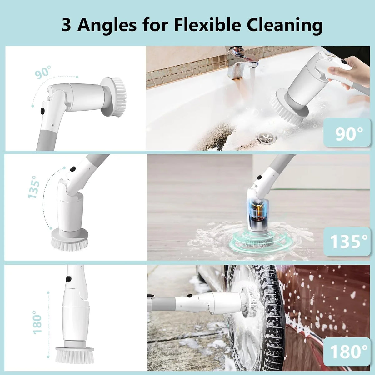 Cordless Electric Spin Scrubber With Brush Heads And Extension Arm
